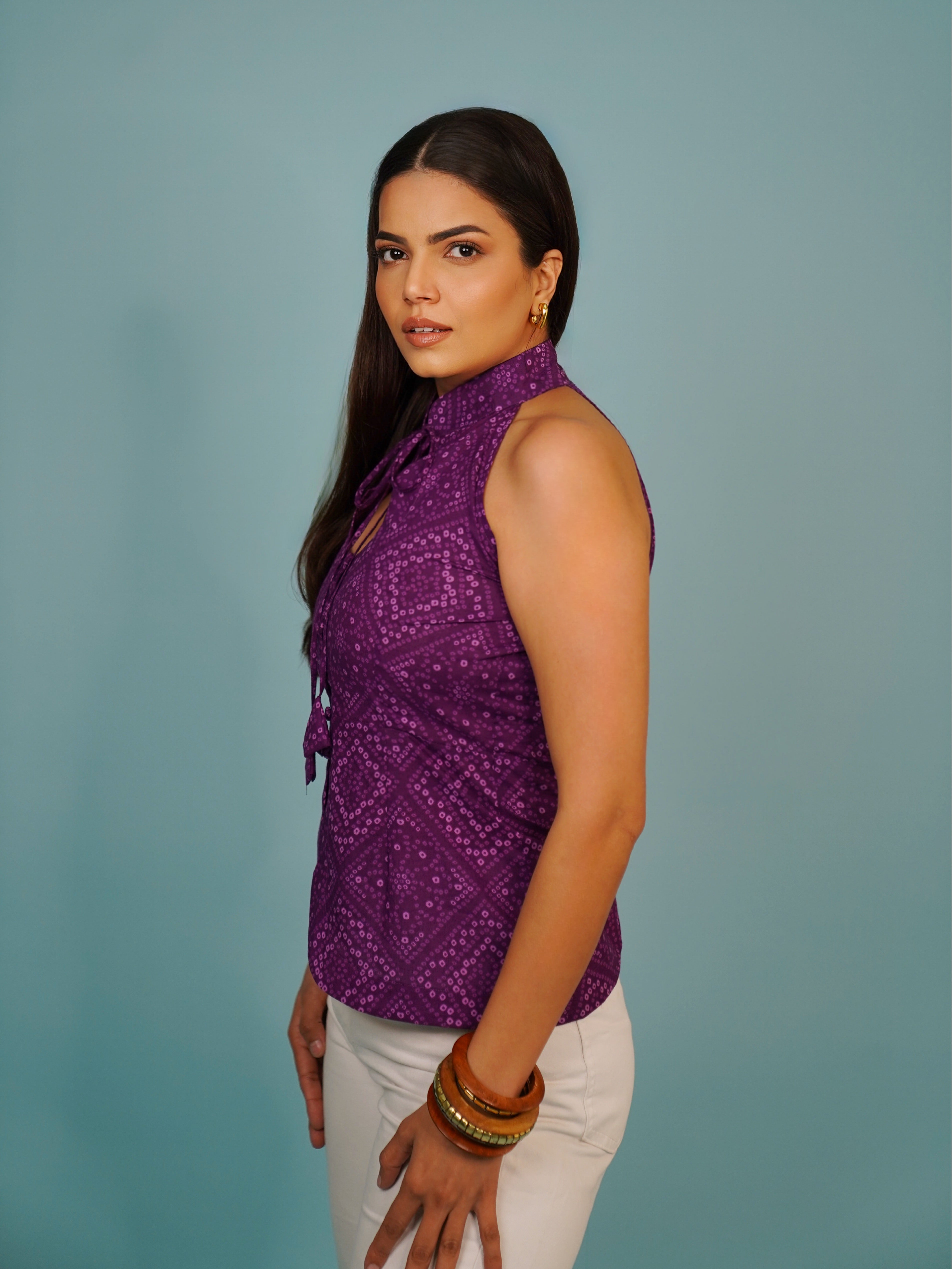 Navdana Purple Bandhej Cotton Top – JAMUNI