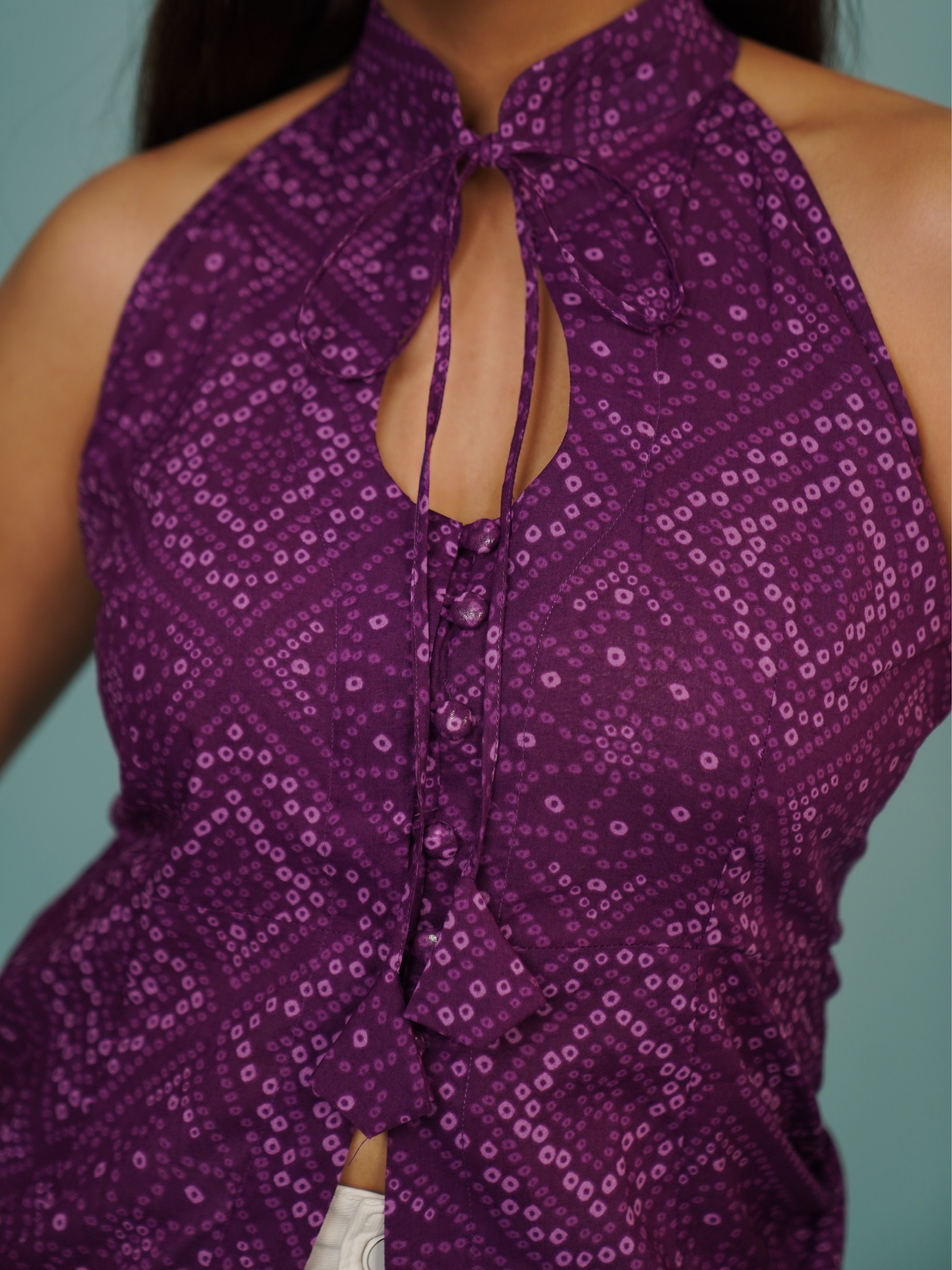 Navdana Purple Bandhej Cotton Top – JAMUNI