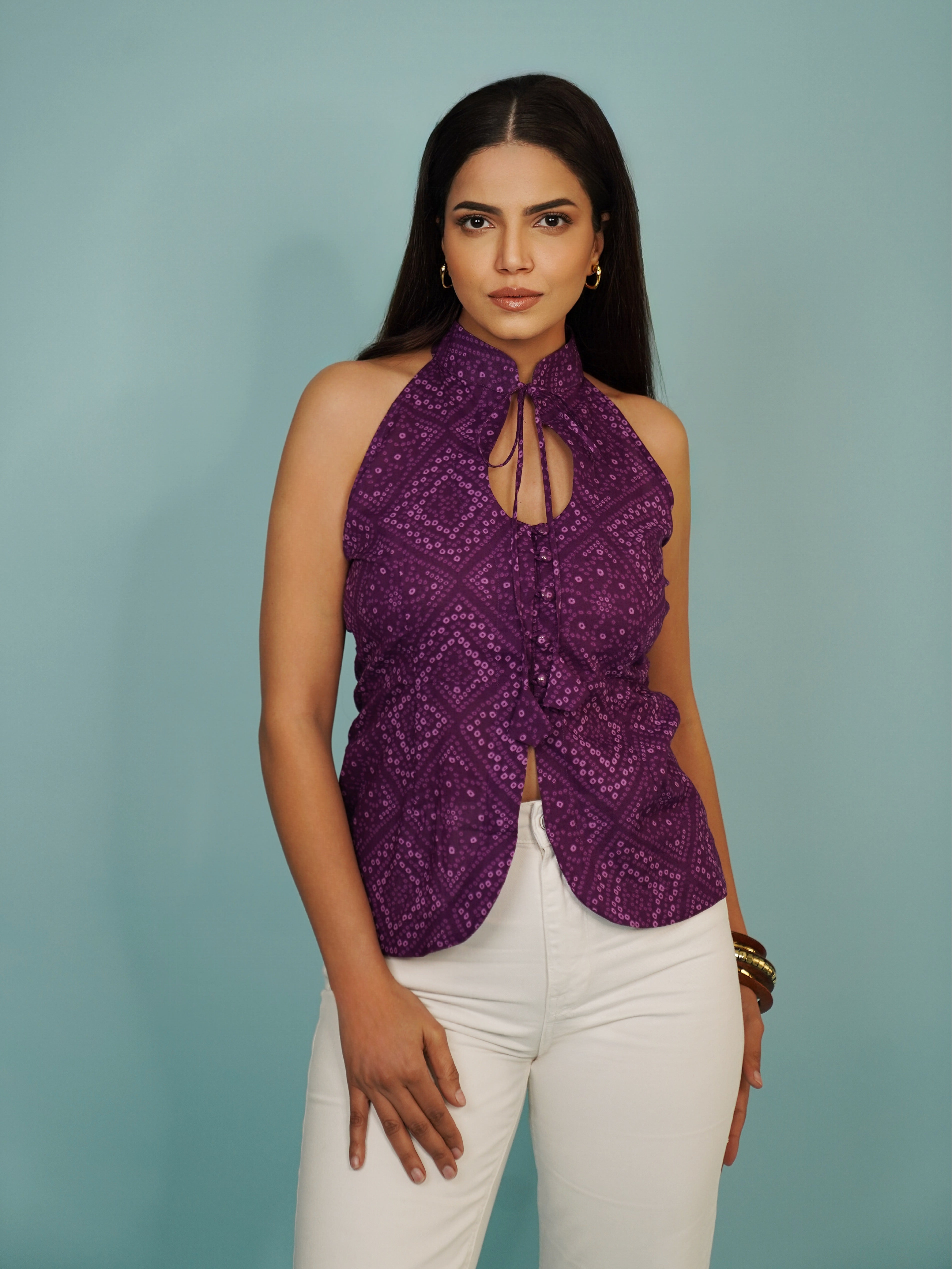 Navdana Purple Bandhej Cotton Top – JAMUNI