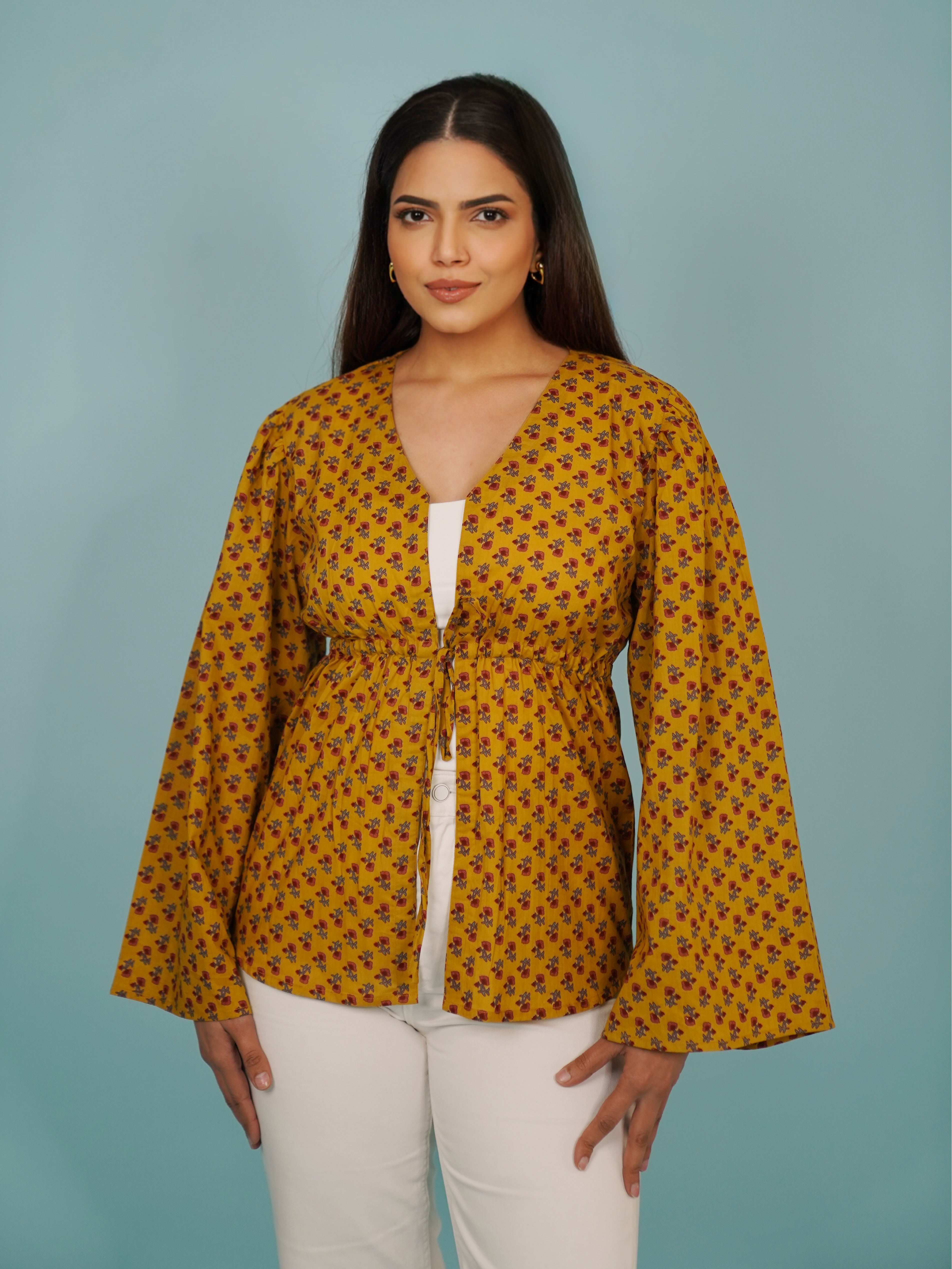 Navdana Mustard Front Tie-Up Cotton Top – Kanak