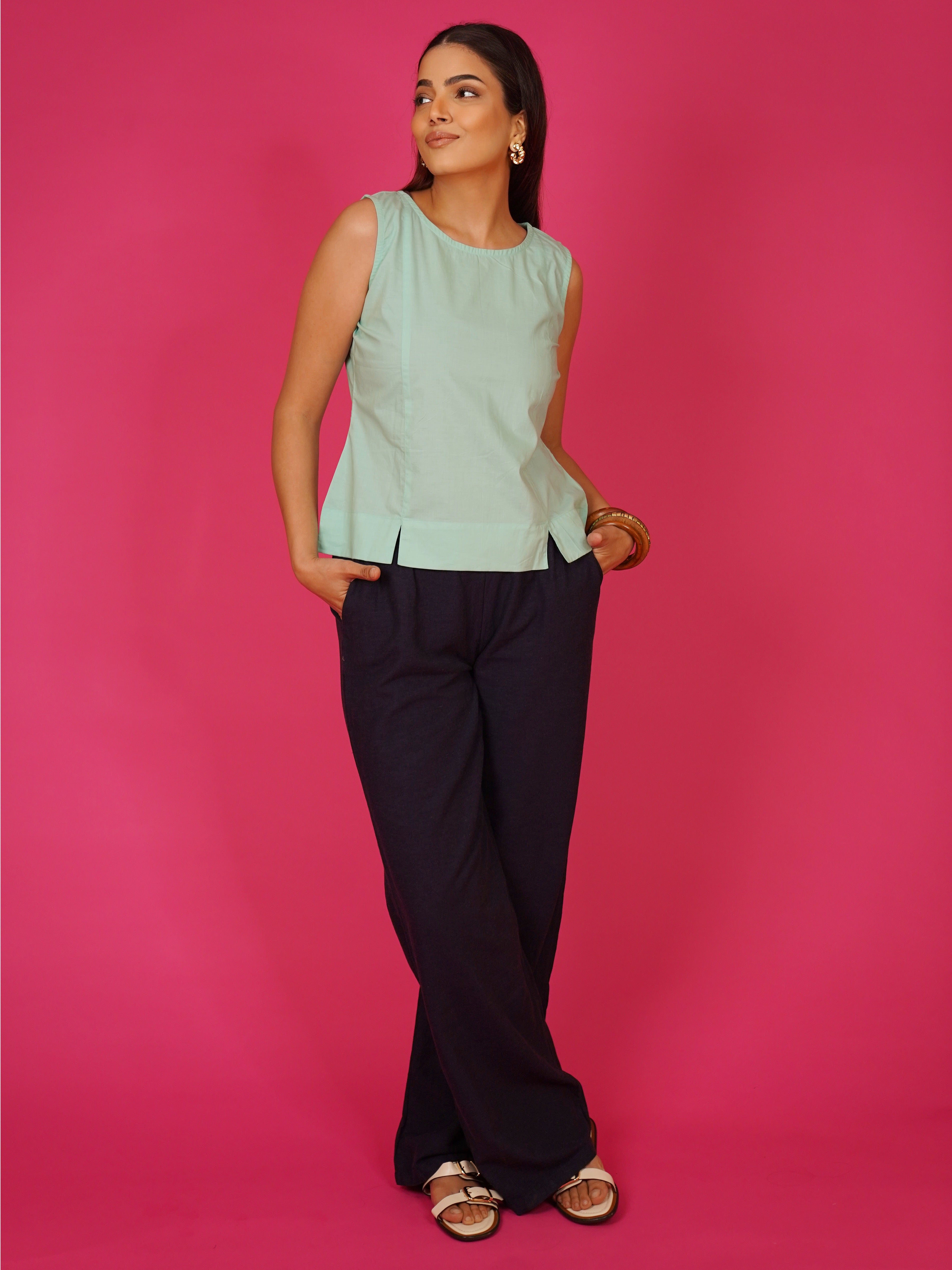 Navdana Green Sleeveless Casual Cotton Top – Jia