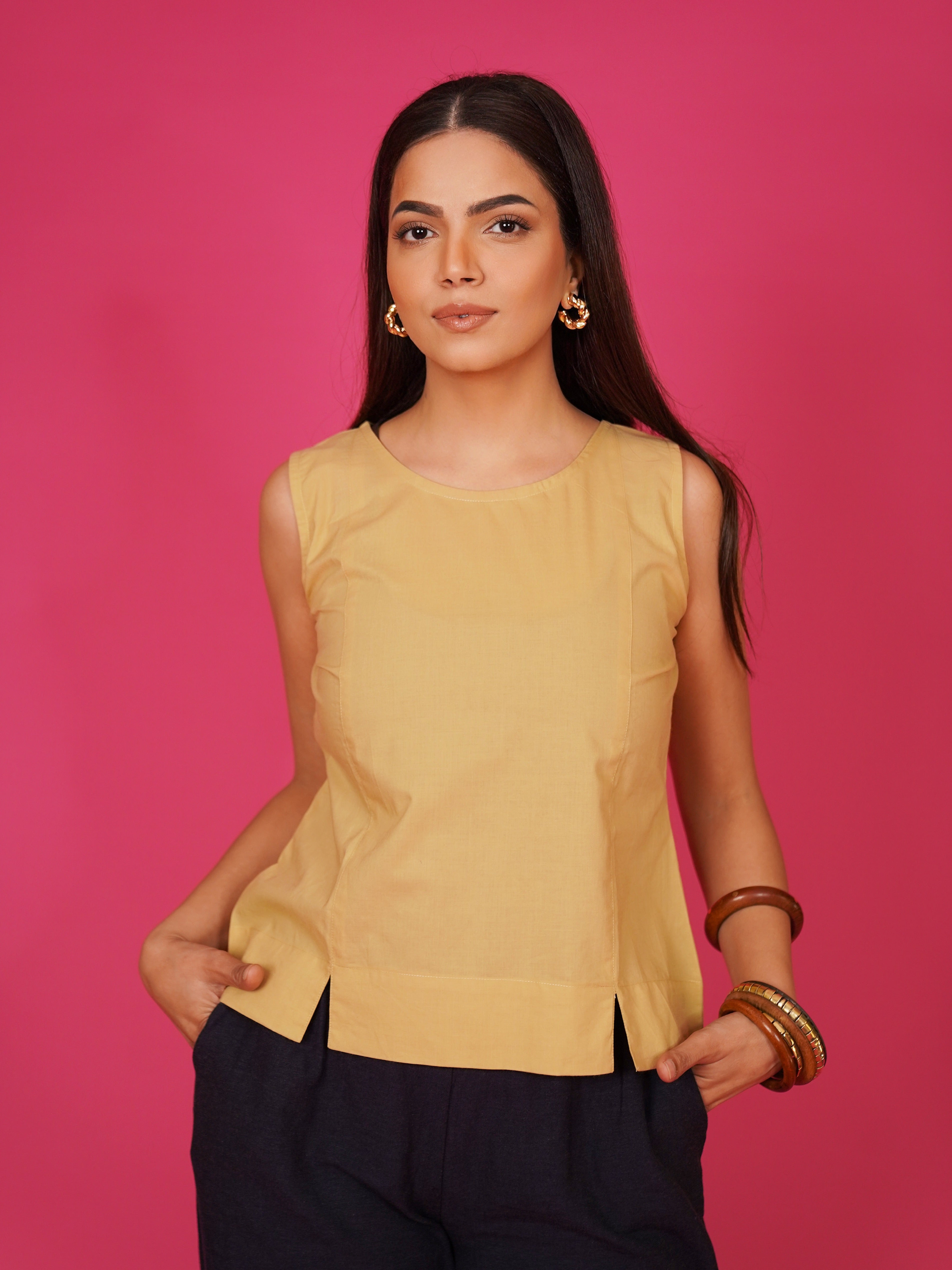 Navdana Beige Cotton Sleeveless Top – Nia