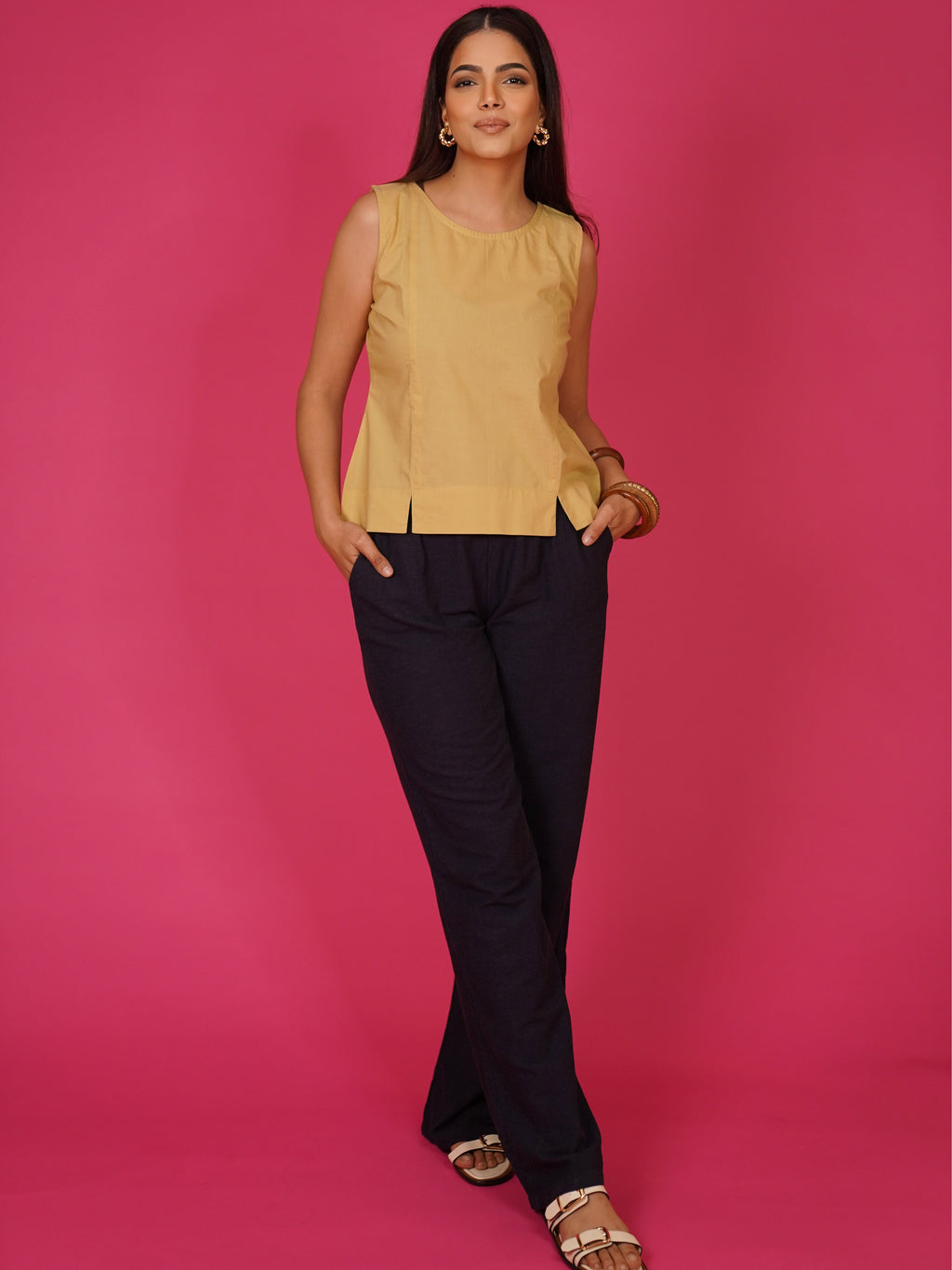 Navdana Beige Cotton Sleeveless Top – Nia