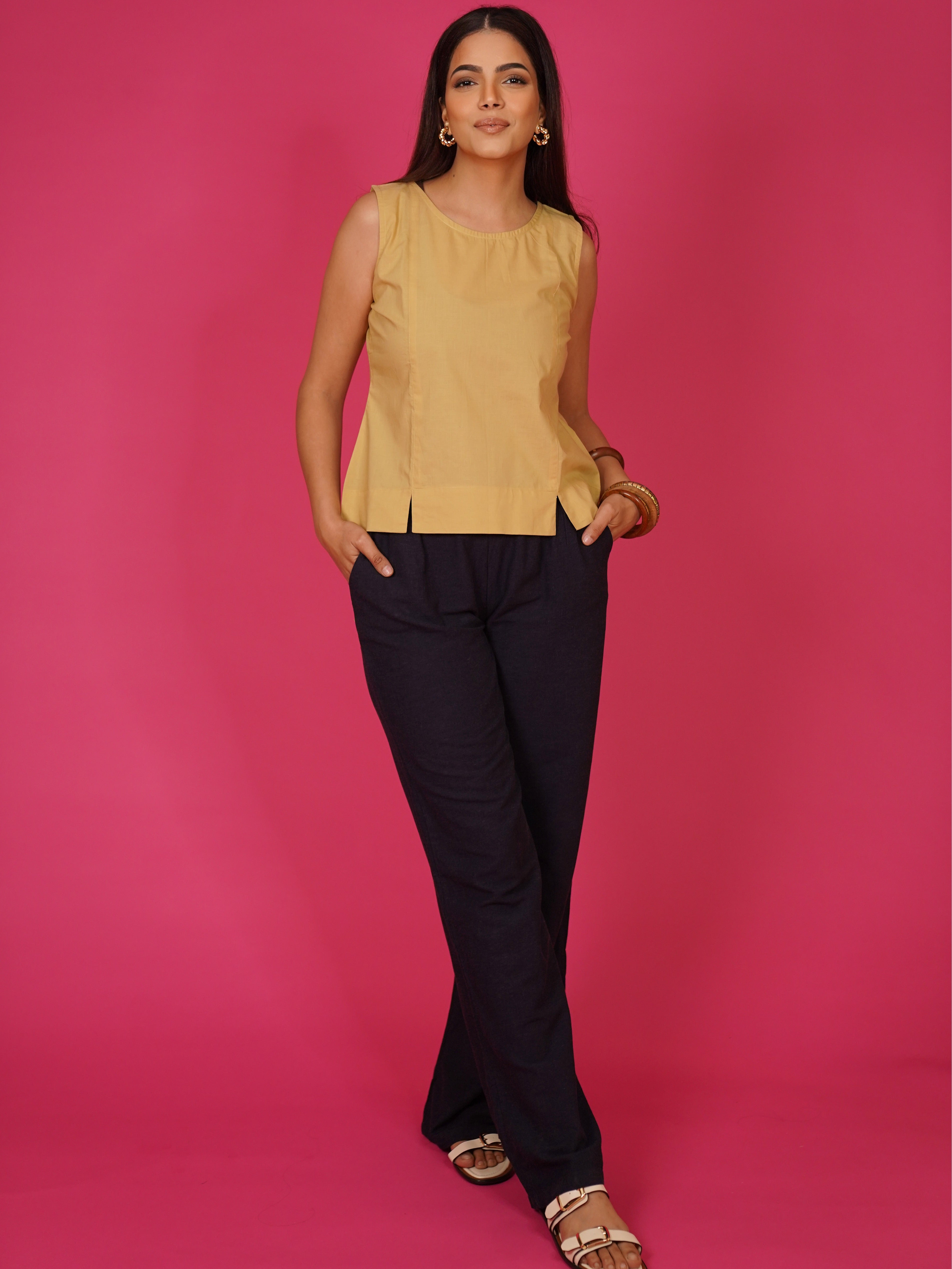 Navdana Beige Cotton Sleeveless Top – Nia