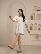 Navdana White Short Tie-Back Dress - Moon