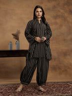 Navdana Black & Grey Zig-Zag Stripe Kurti and Afghani Pants Kurta Set - NAGMA