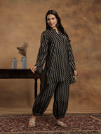 Navdana Black & Grey Zig-Zag Stripe Kurti and Afghani Pants Kurta Set - NAGMA
