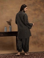 Navdana Black & Grey Zig-Zag Stripe Kurti and Afghani Pants Kurta Set - NAGMA